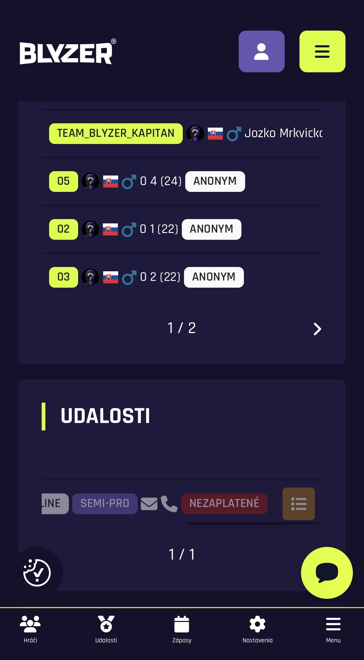 Výber turnaja alebo ligy